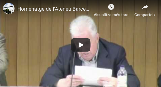 Recording of the act "Tribute of the Ateneu Barcelonès to Josep Termes", held at the Ateneu Barcelonès on May 28, 2015. Speeches by professors Jordi Cassasas (President of the Ateneu), Teresa Abelló, Agustí Colomines and Josep Fontana